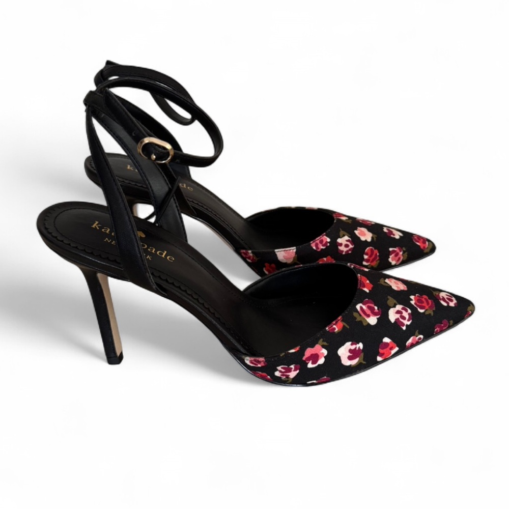NWOB Kate Spade Black and Pink Rose Heels. Size 7B